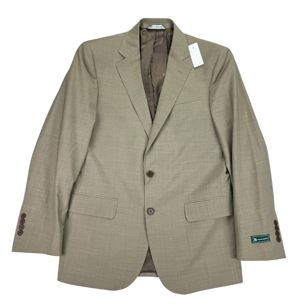 Brooks Brothers Mens Classic Fit Wool Stretch Sharkskin Suit Jacket Beige 40R